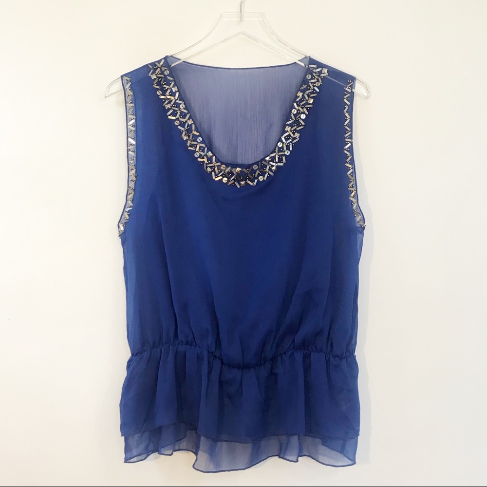 ✨ Ya Boutique Sequin Beaded Flirty Peplum Blouse L